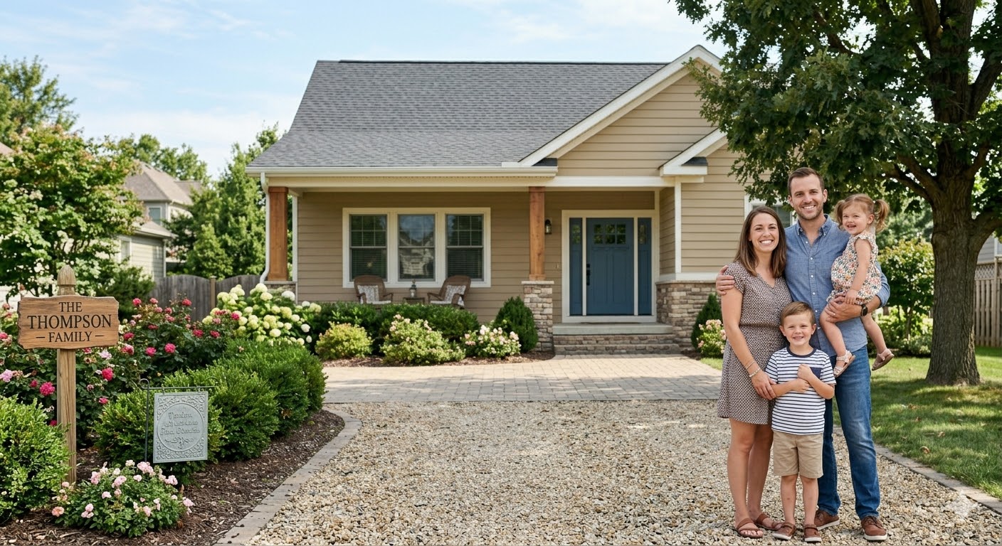 Family in front of their home